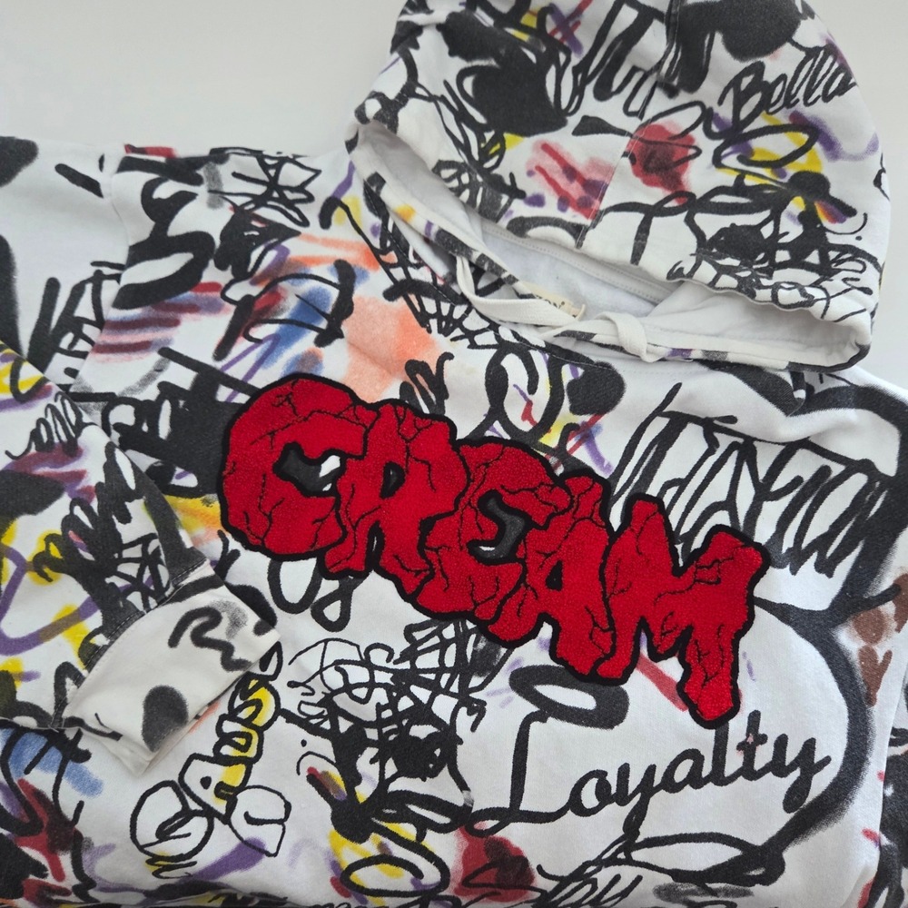 Evolution In Design Hoodie White Graffiti CREAM Patch Streetwear Mens 2XL